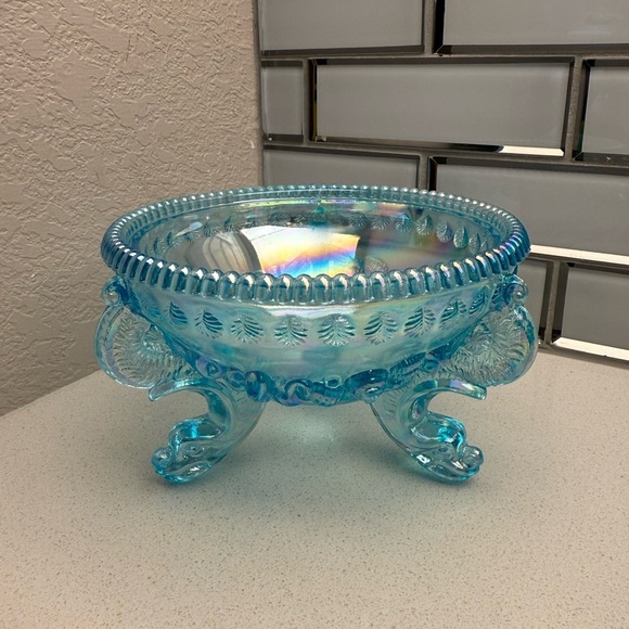 Vintage Westmoreland Argonaut Shell Brandywine Blue Opalescent Candy Dish - Picture 3 of 13